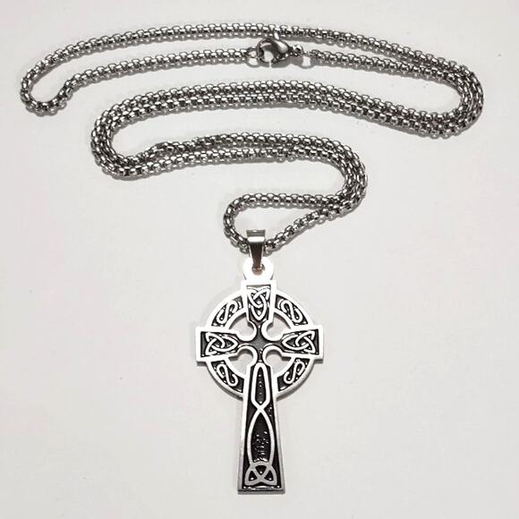 Stainless Steel Black Necklace Celtic Cross Vampire Gothic Halloween Christian - Picture 1 of 6